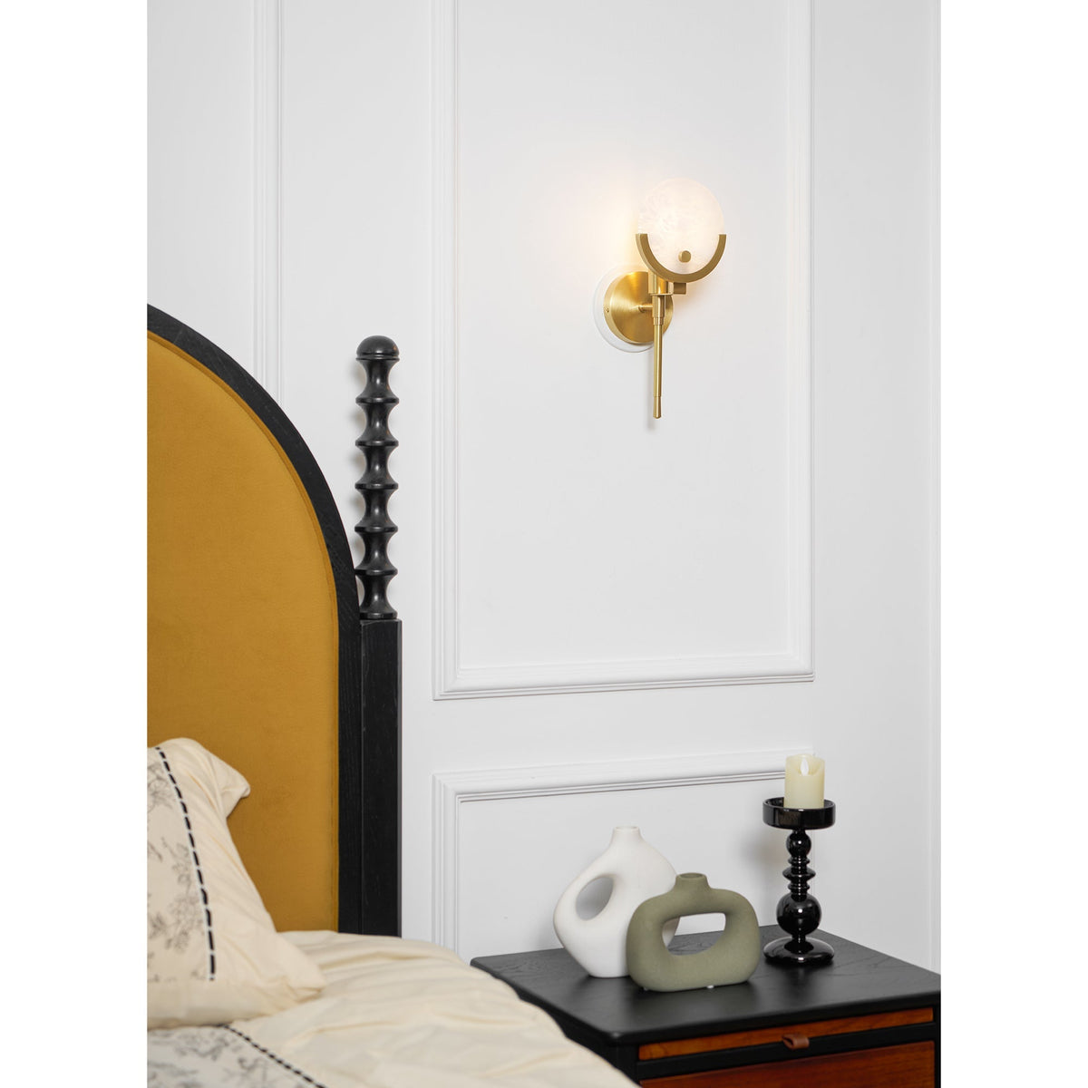 Ljomuvyo aplique de pared moderno minimalista de latón con sombra de alabastro