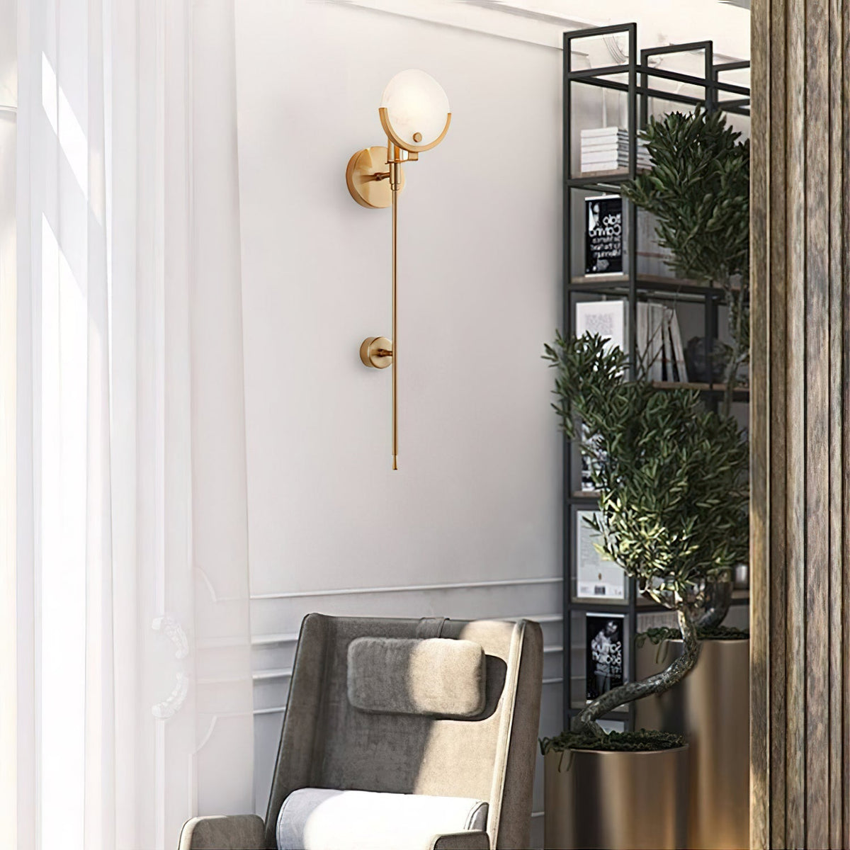 Ljomuvyo aplique de pared moderno minimalista de latón con sombra de alabastro