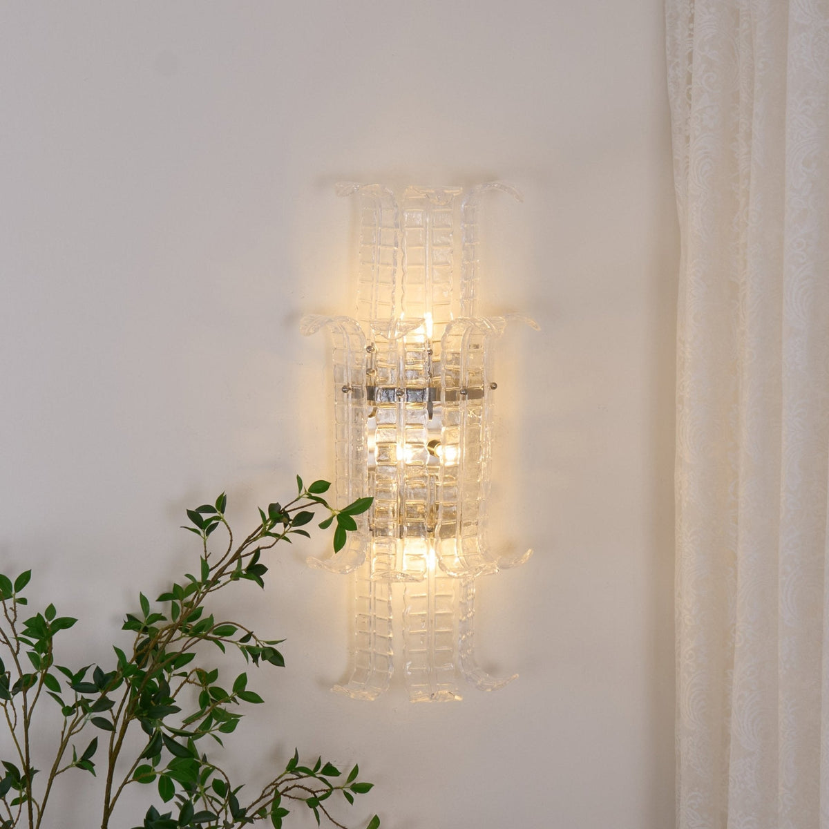 Celearia aplique de pared con panel geométrico de vidrio Murano transparente