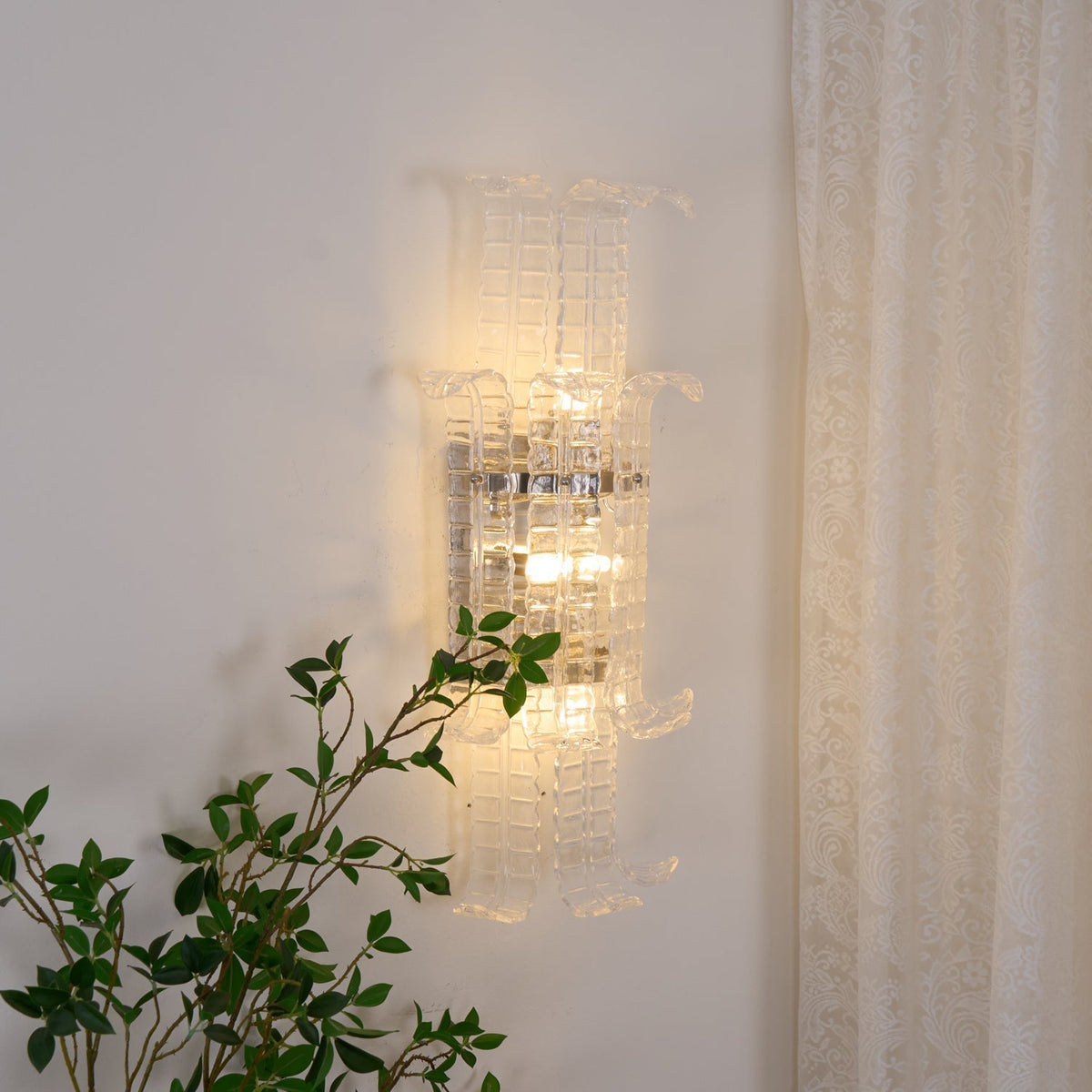 Celearia aplique de pared con panel geométrico de vidrio Murano transparente