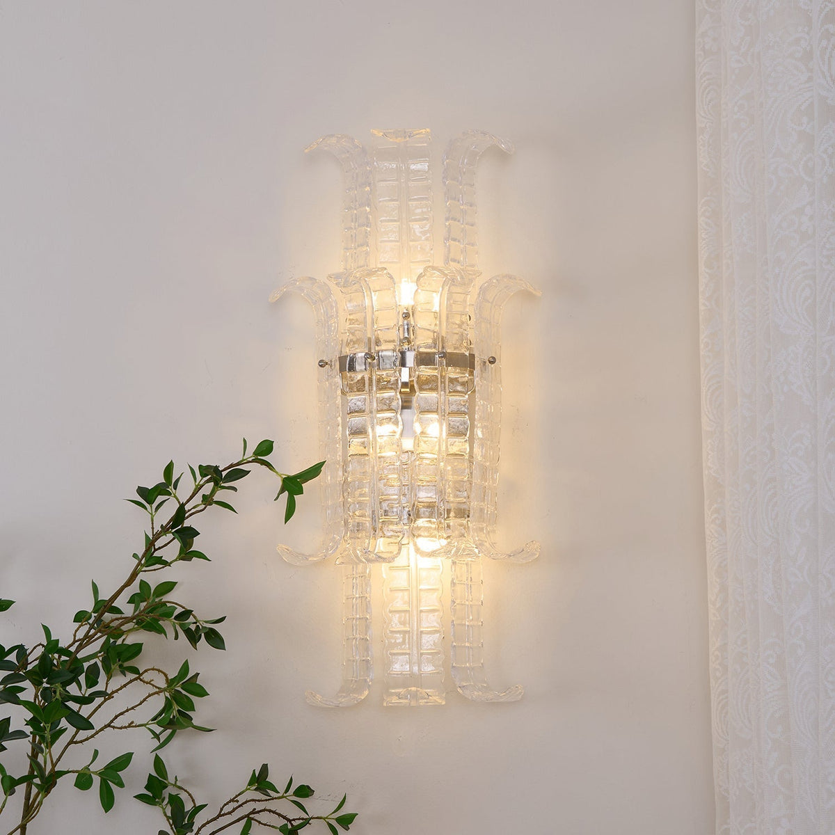 Celearia aplique de pared con panel geométrico de vidrio Murano transparente