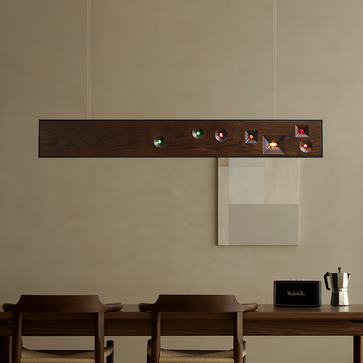 Elvorora lámpara colgante de madera Gemstone lineal LED