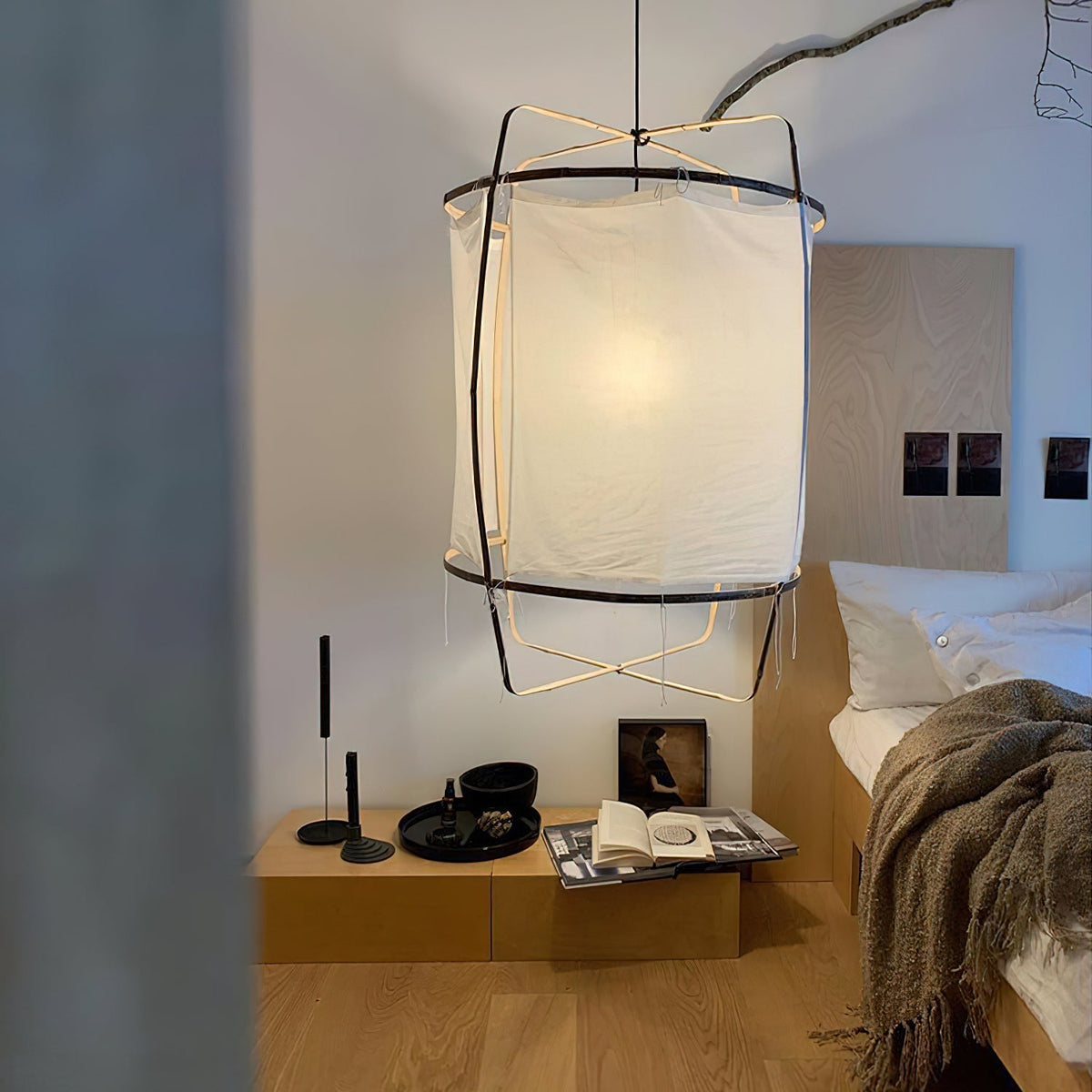 Arioelia lámpara colgante con pantalla de bambú para sala de estar