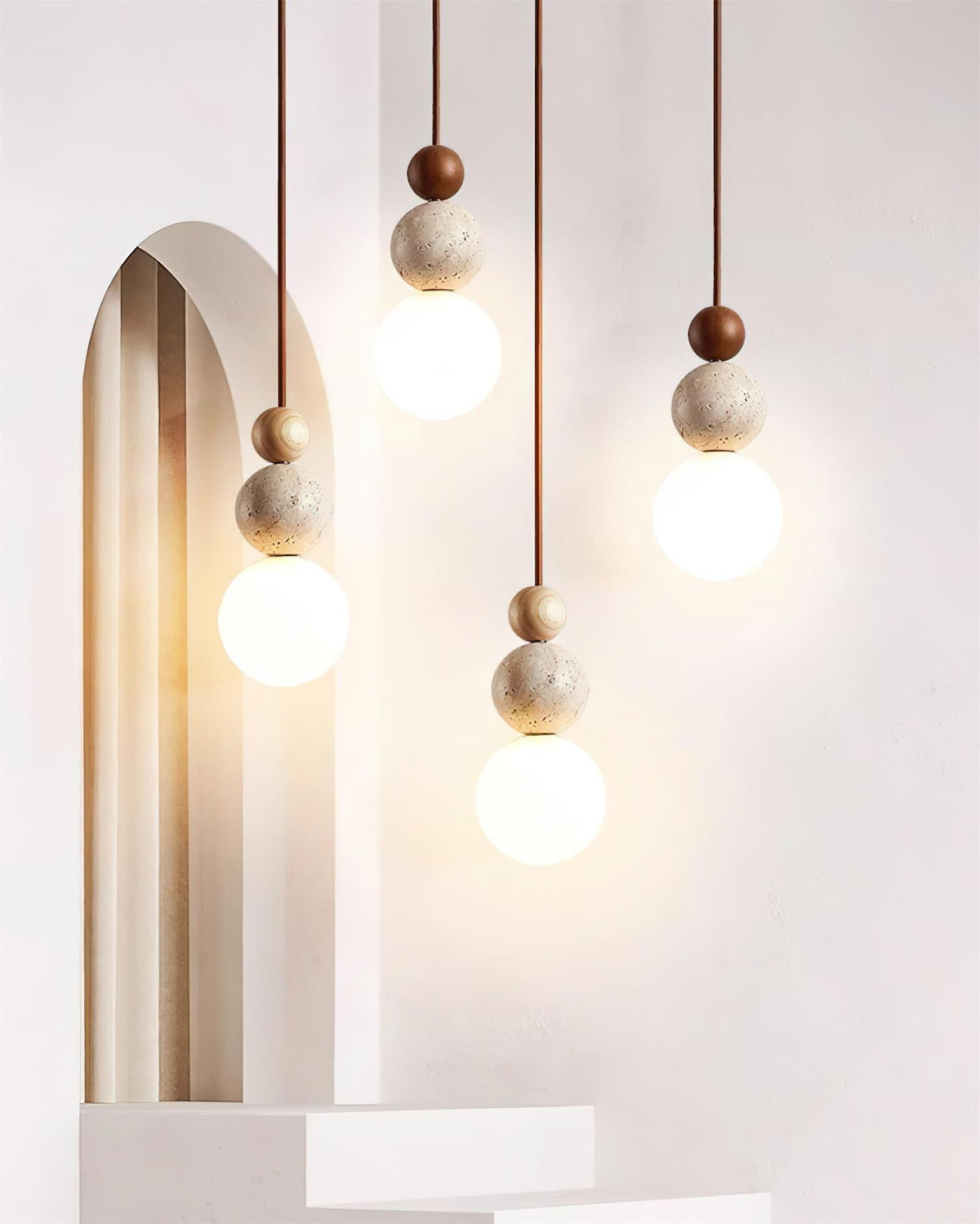 Giona lámpara colgante con esfera de travertino y madera neutro