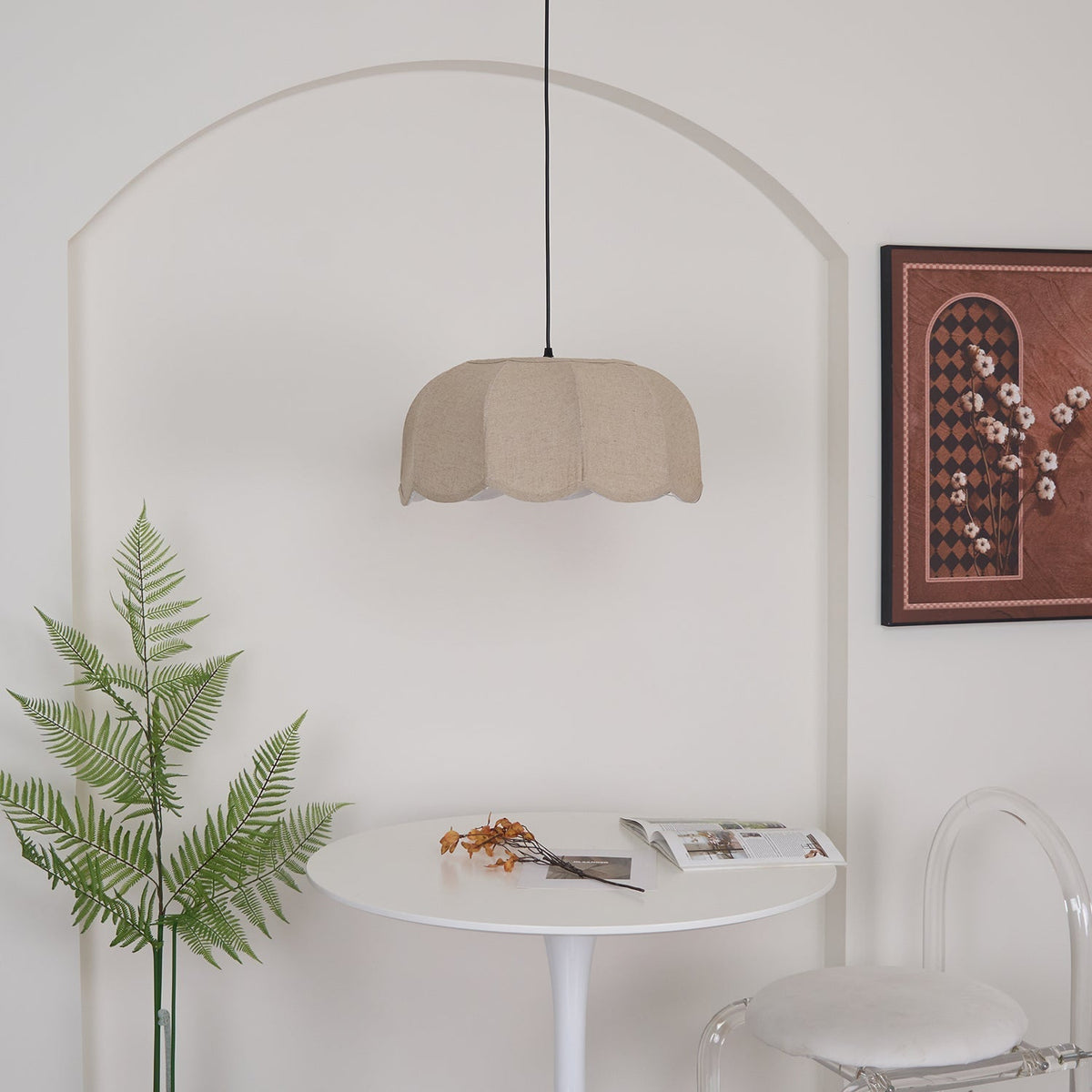 Linoaya lámpara colgante rústica con tejido beige