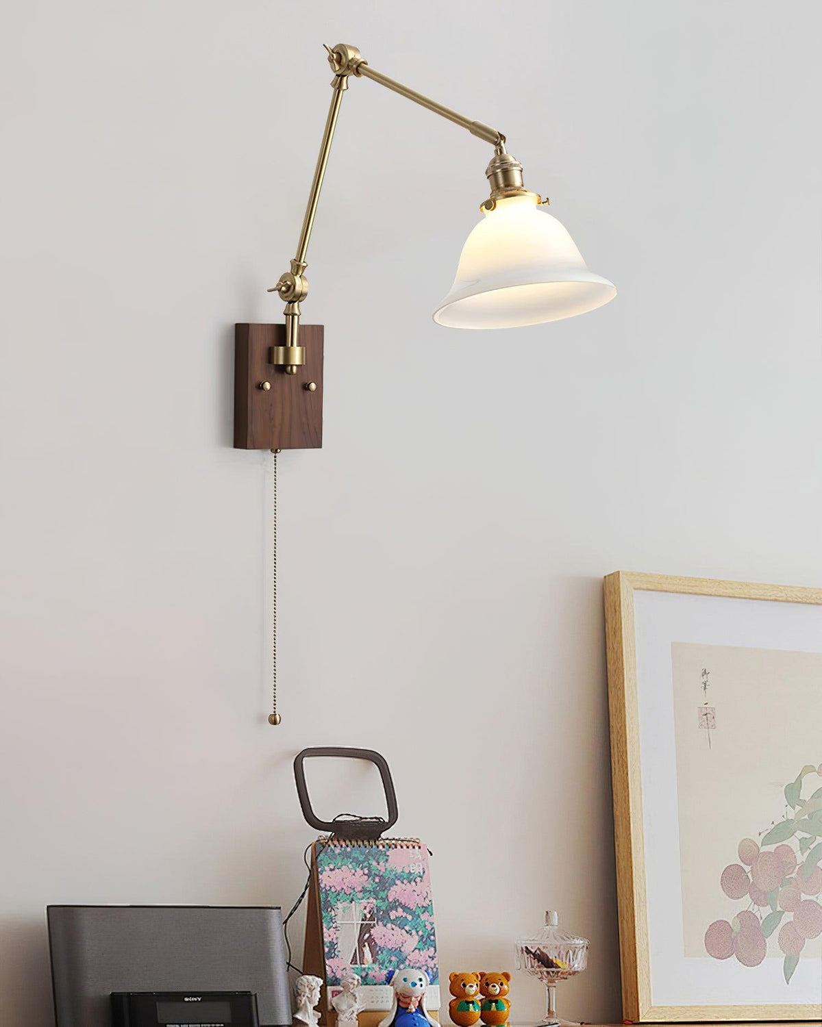 Velra aplique de pared de madera de nogal con brazo ajustable