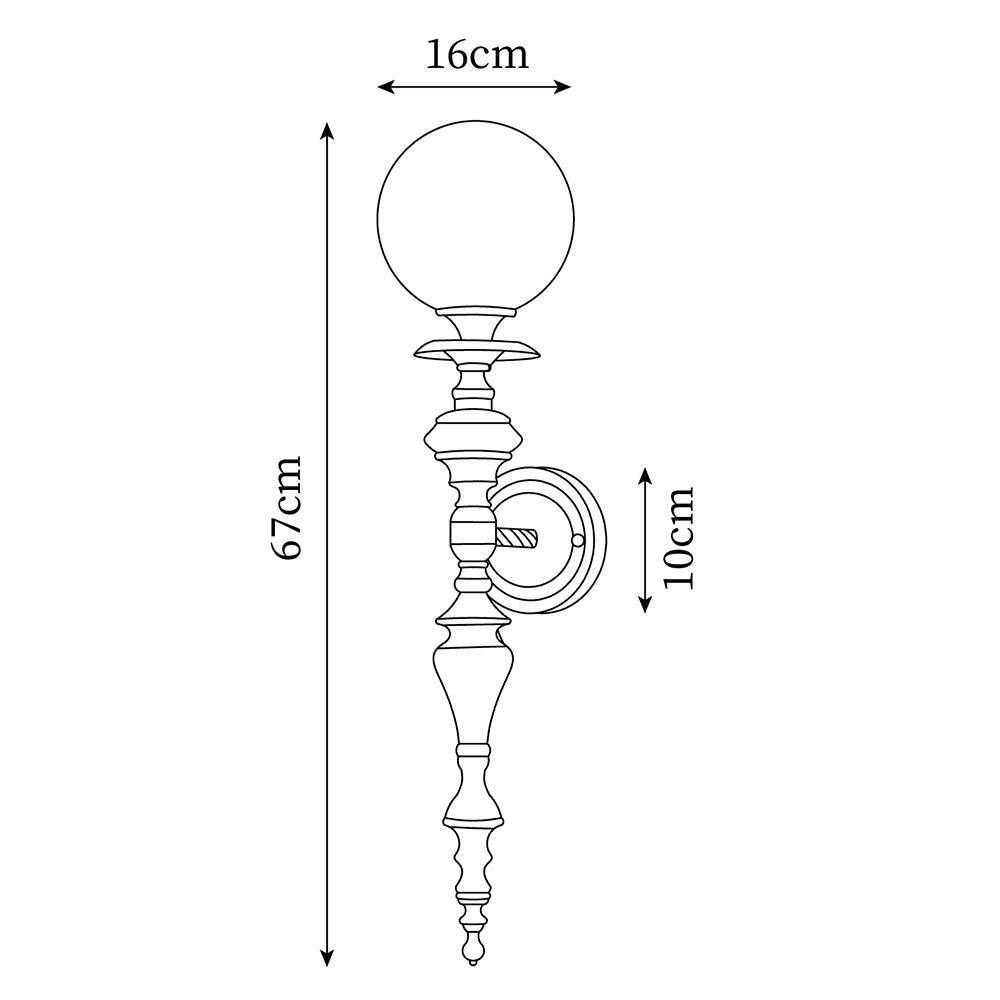 Aplique de pared con cuerpo esculpido en latón y pantalla esférica clásica y elegante esfera