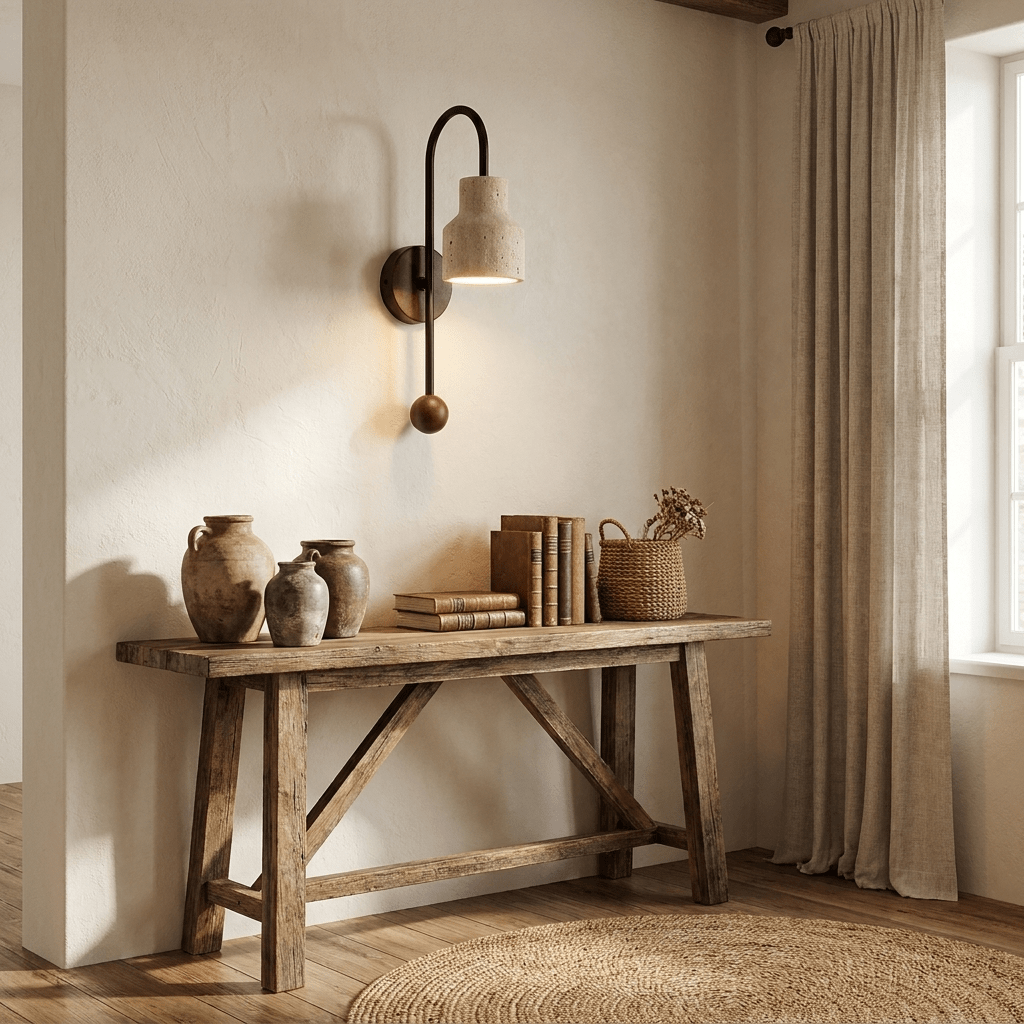 Aplique de pared Bell travertino nogal madera