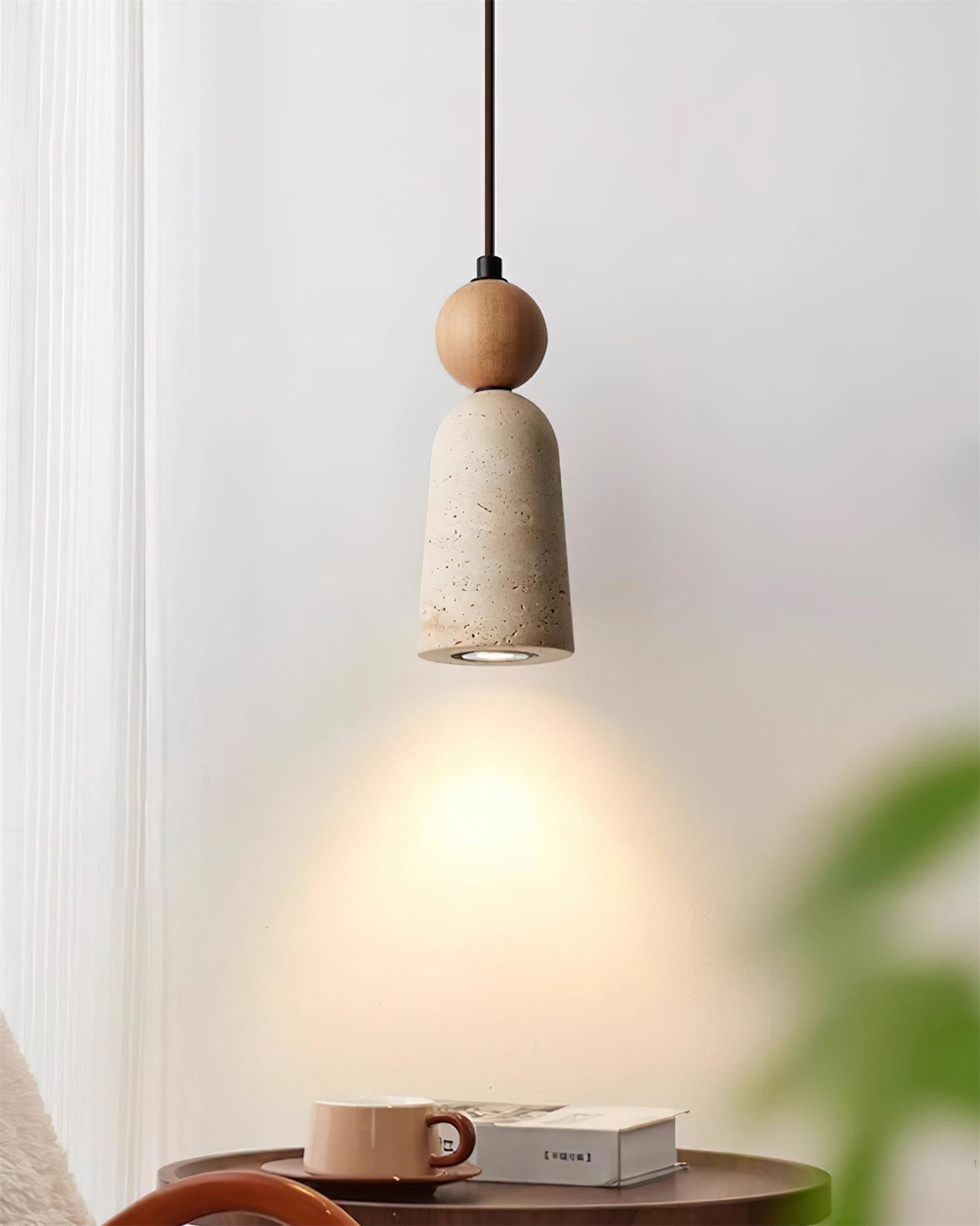 Nolira lámpara colgante de madera con pantalla de travertino natural