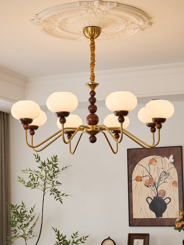 Sylaian lámpara de araña vidrio madera latón moderna 6-Light