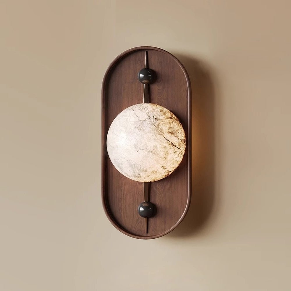 Nivuielle aplique de pared oval alabastro madera color nogal