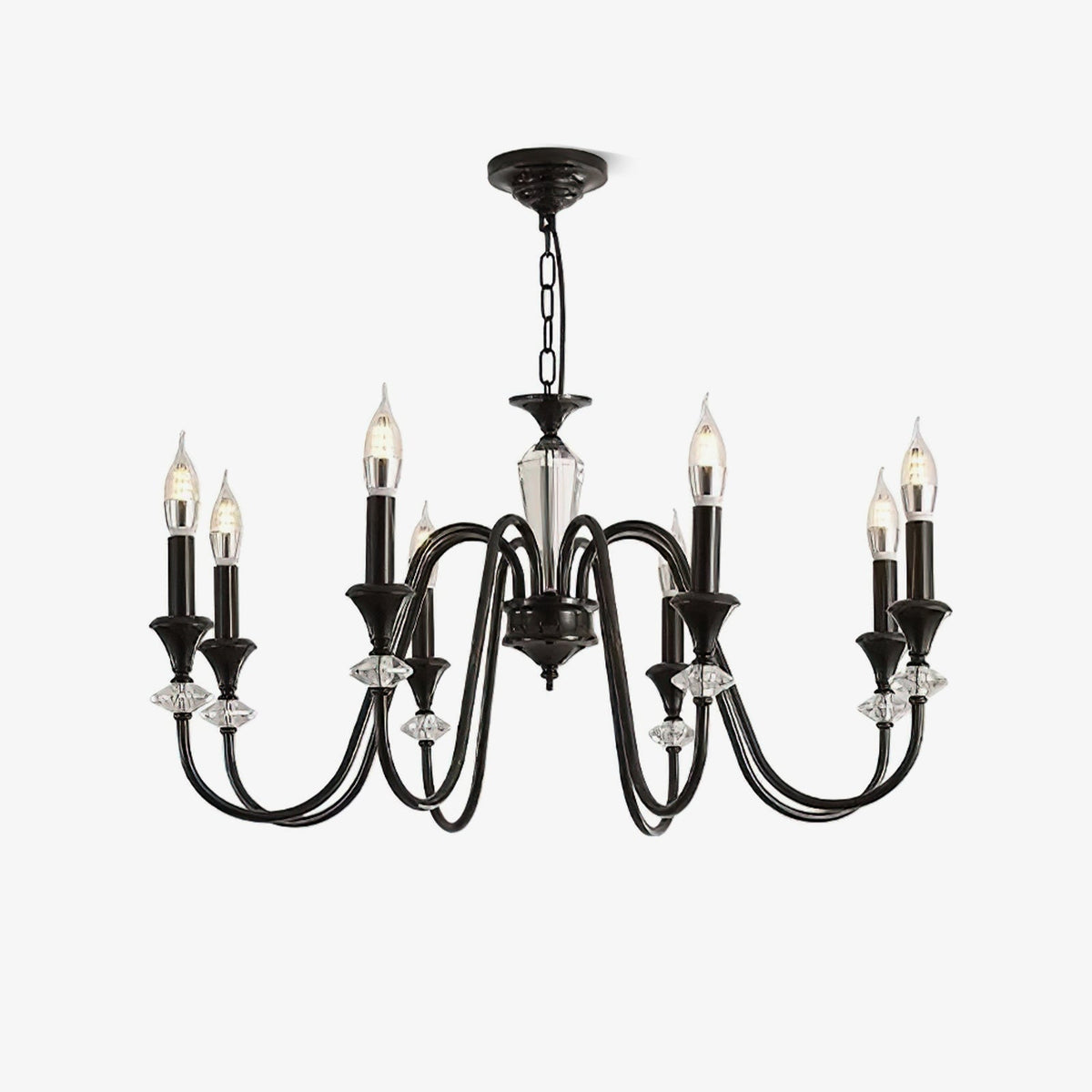 Selivora lámpara de araña negra y cristal estilo candelabro