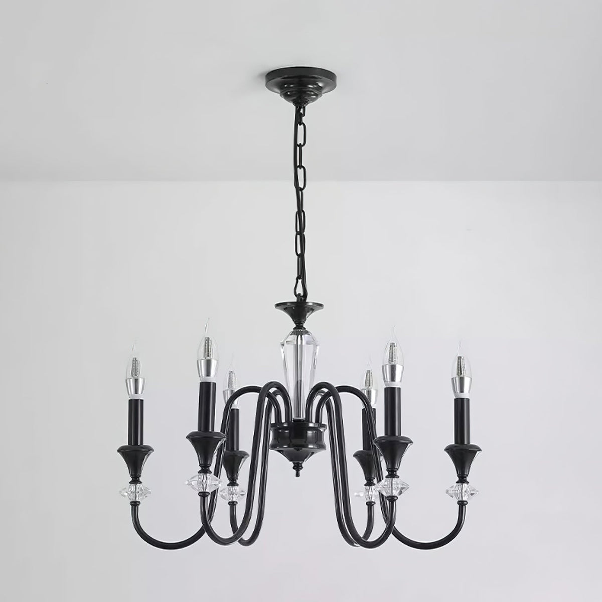 Selivora lámpara de araña negra y cristal estilo candelabro
