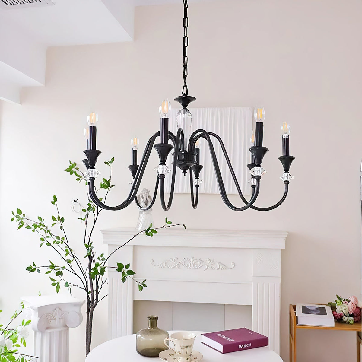 Selivora lámpara de araña negra y cristal estilo candelabro
