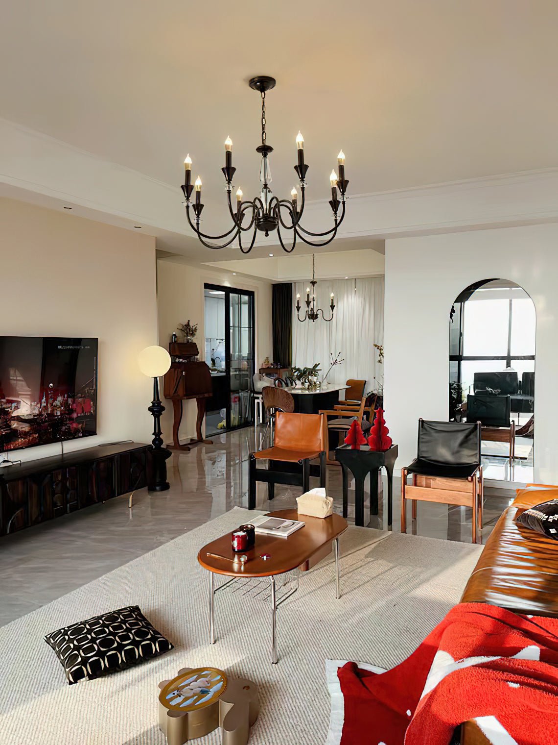 Selivora lámpara de araña negra y cristal estilo candelabro
