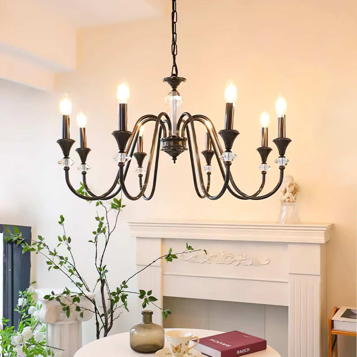 Selivora lámpara de araña negra y cristal estilo candelabro