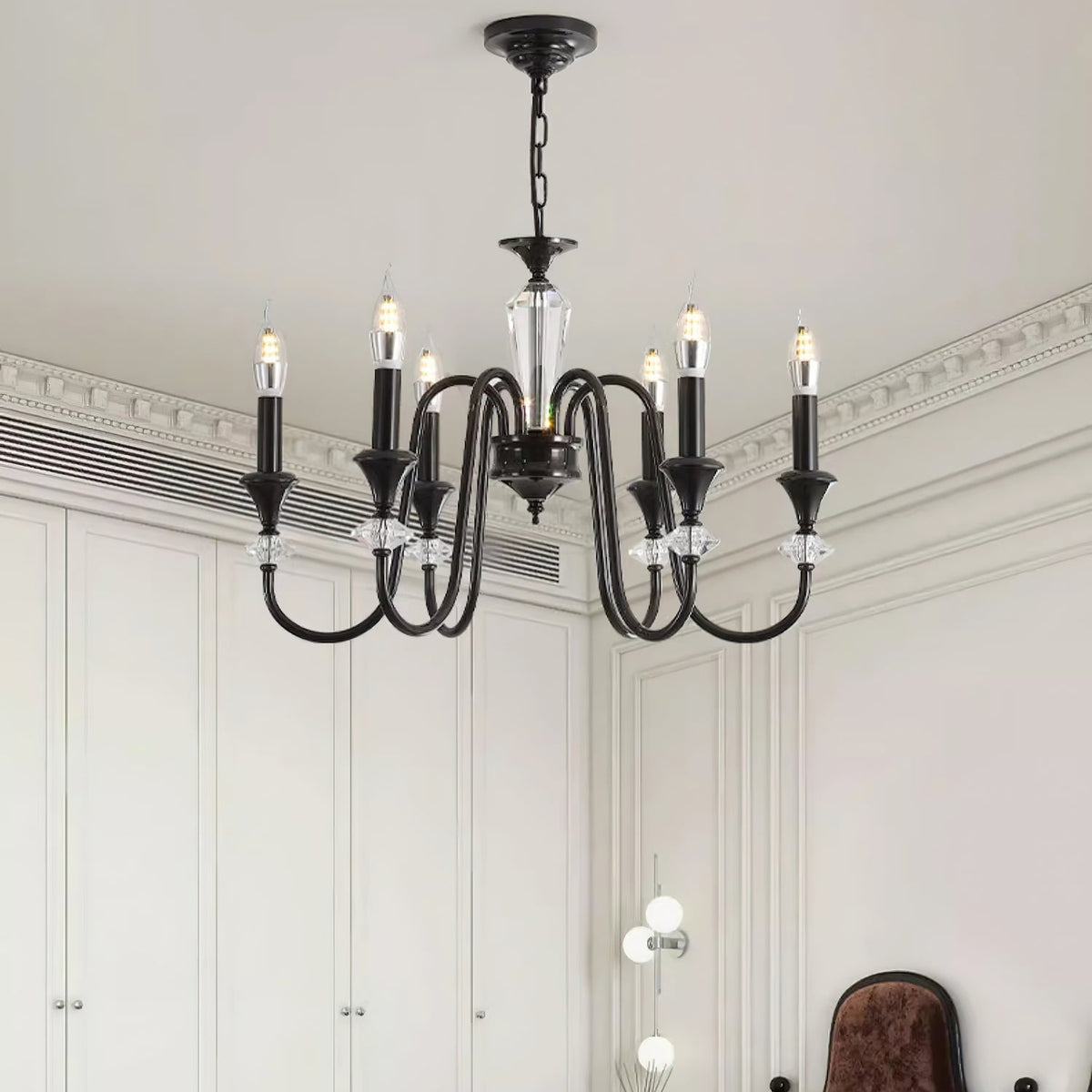 Selivora lámpara de araña negra y cristal estilo candelabro