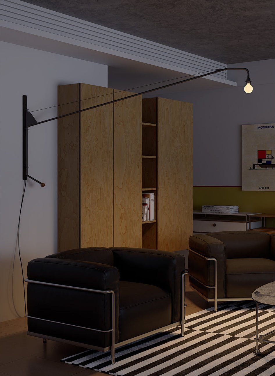 Aplique de pared negro con brazo extensible