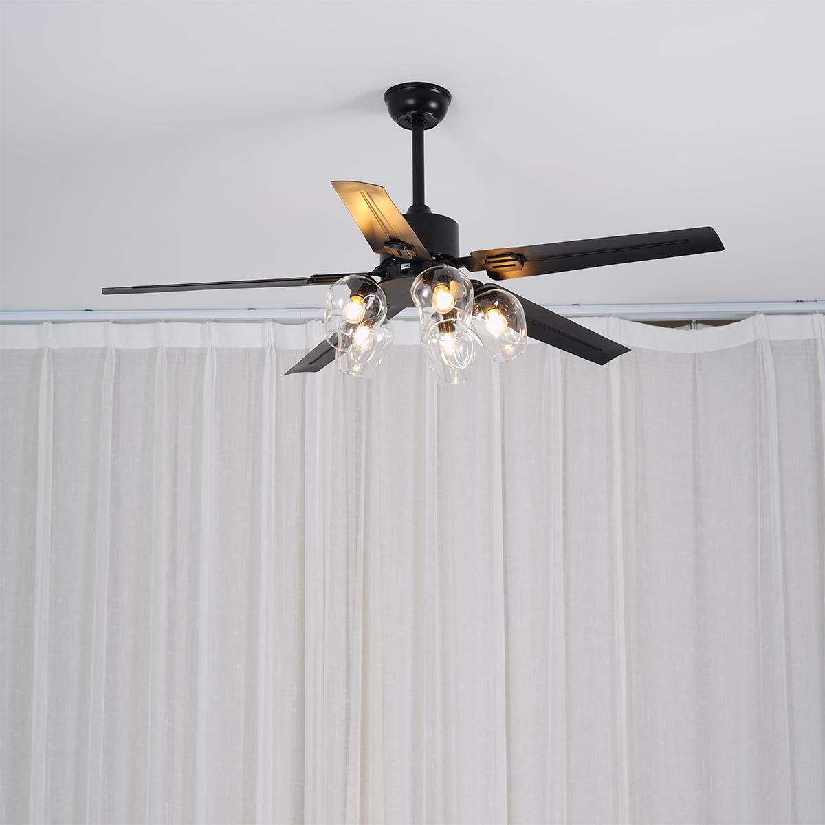 Zazoren ventilador de techo con luz Vintage negro vidrio