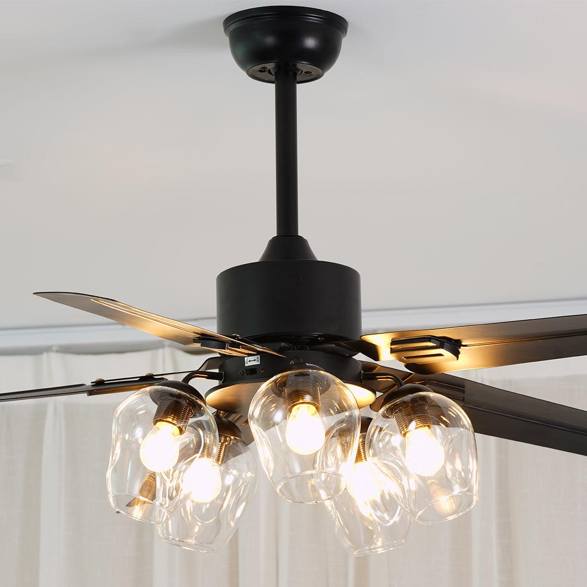 Zazoren ventilador de techo con luz Vintage negro vidrio