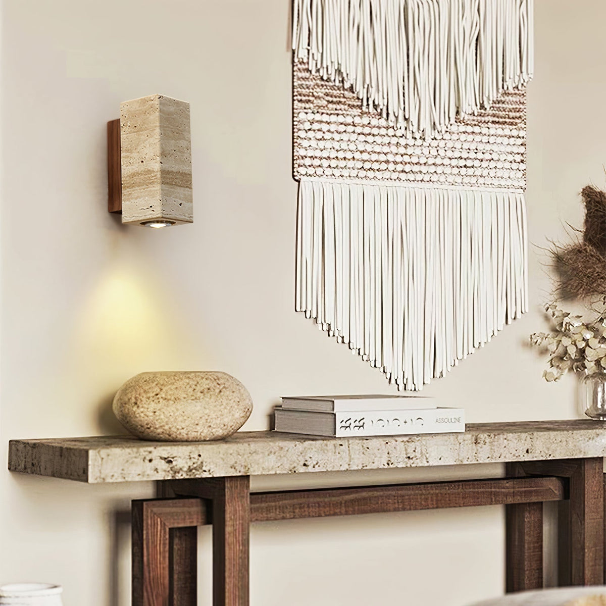 Nula aplique de pared cilindro madera travertino