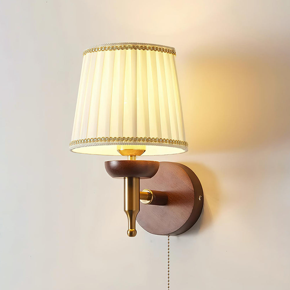 Blixen aplique de pared tejido clásico dorado nogal para dormitorio