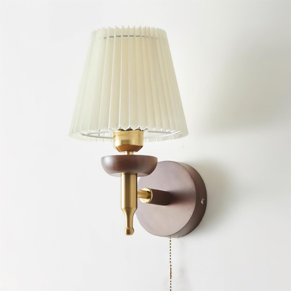 Blixen aplique de pared tejido clásico dorado nogal para dormitorio