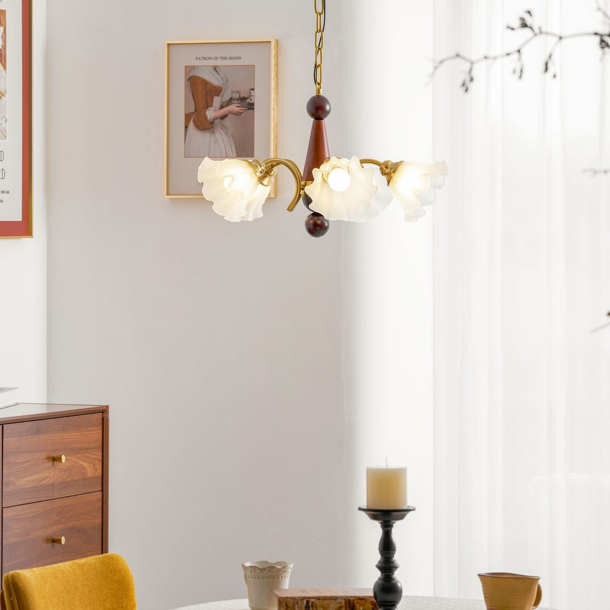 Ilvinan lámpara de araña tradicional elegancia madera vidrio