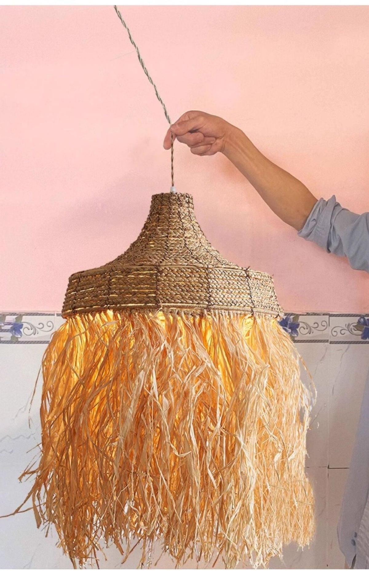 Bohemian lámpara colgante de paja trenzada