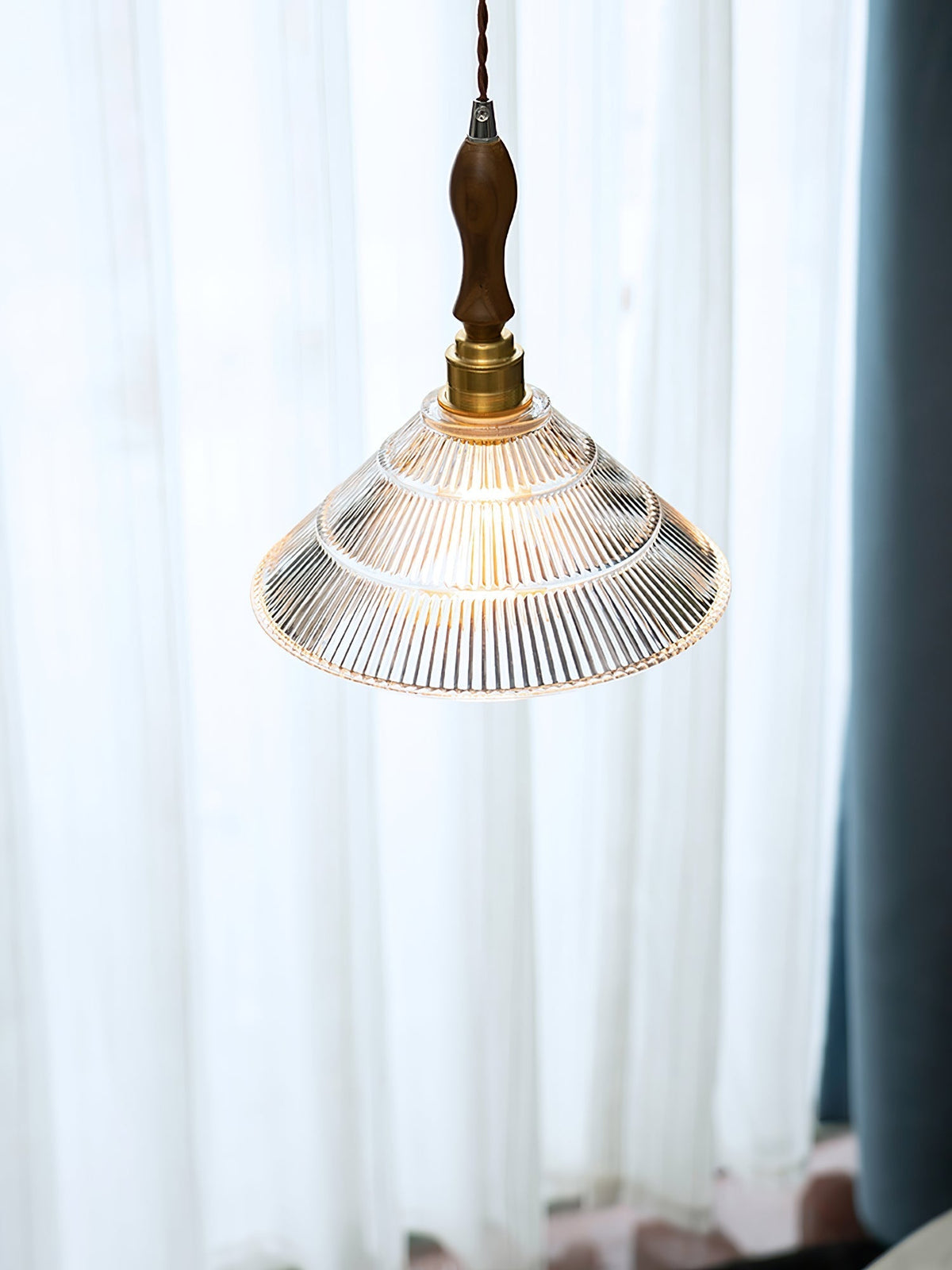 Arcara lámpara colgante Vintage de vidrio y madera con efecto efecto ondulado