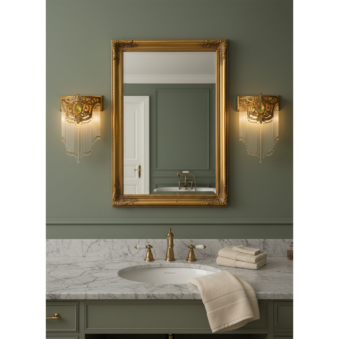 Bow aplique de pared Tie con franja de cristal dorado