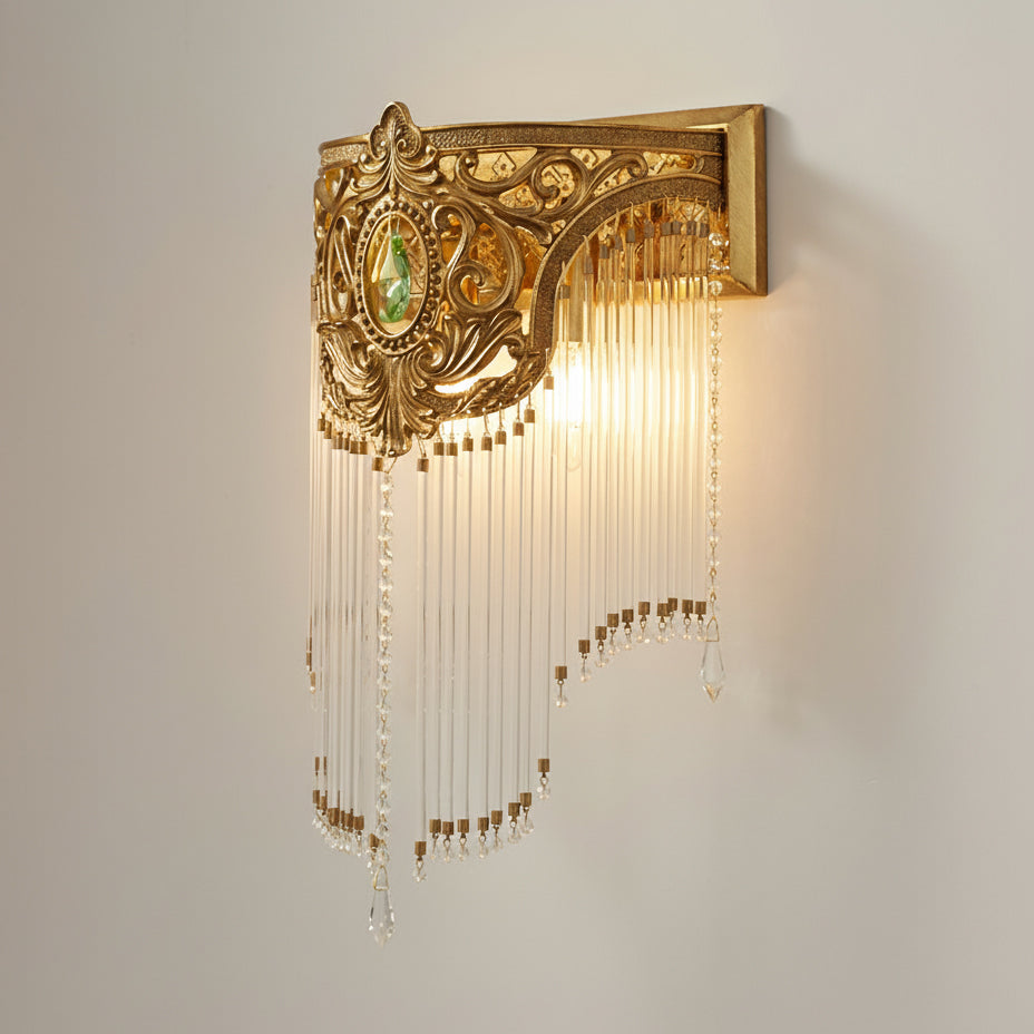 Bow aplique de pared Tie con franja de cristal dorado