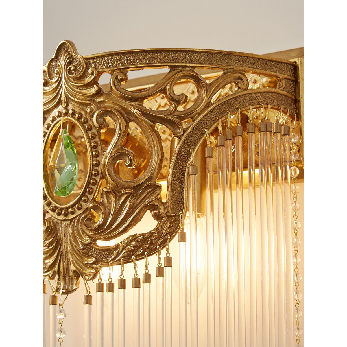 Bow aplique de pared Tie con franja de cristal dorado