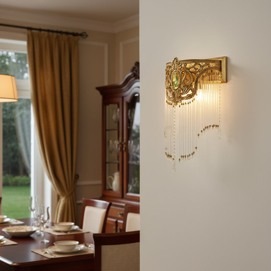 Bow aplique de pared Tie con franja de cristal dorado
