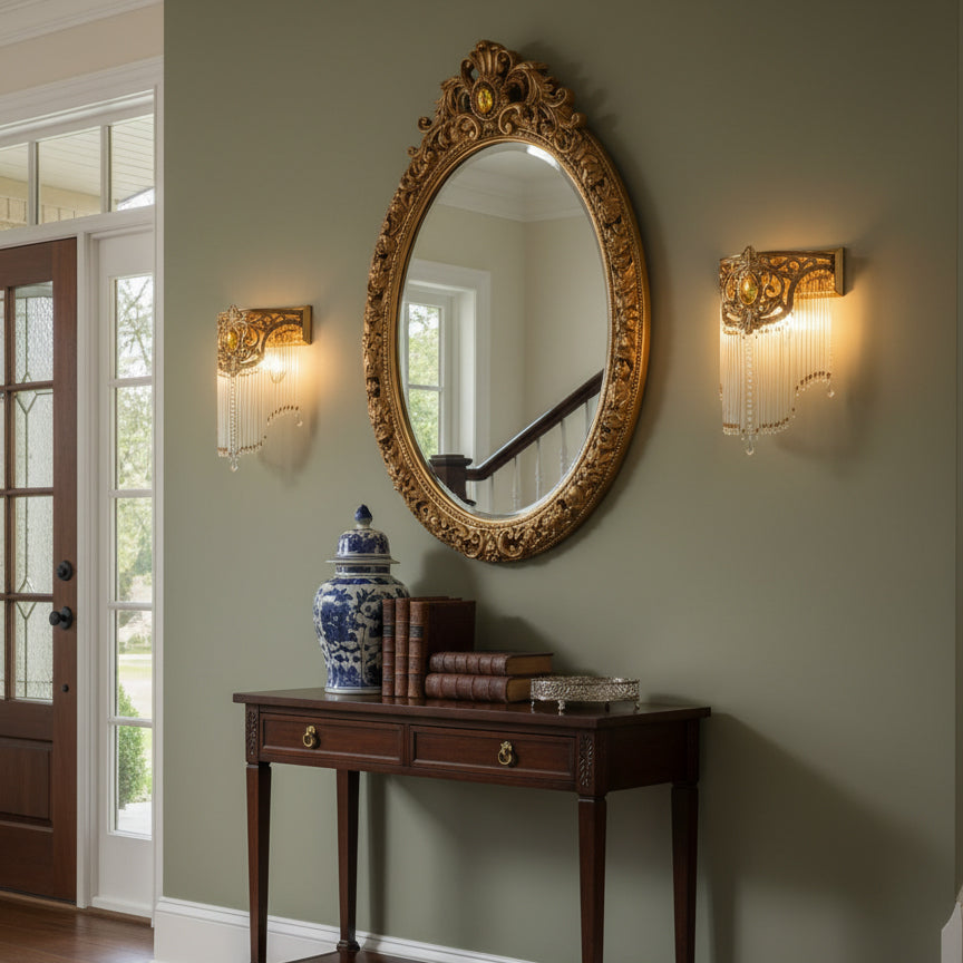 Bow aplique de pared Tie con franja de cristal dorado