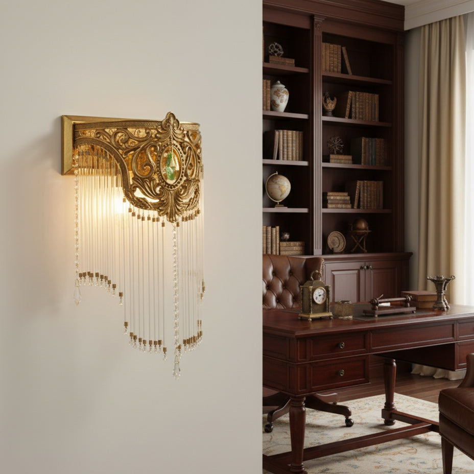 Bow aplique de pared Tie con franja de cristal dorado