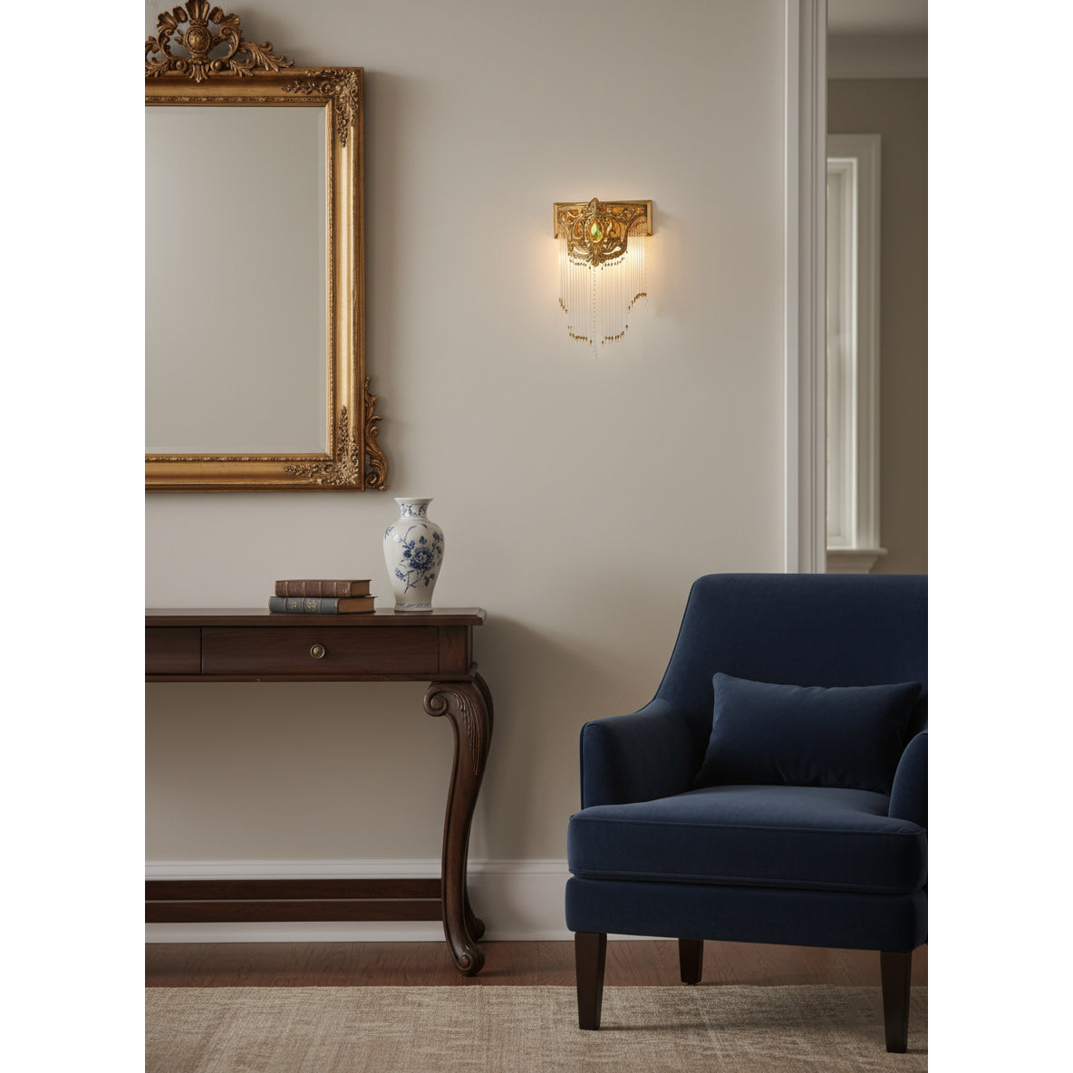 Bow aplique de pared Tie con franja de cristal dorado