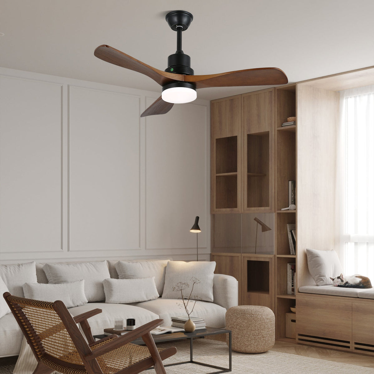 Rininena ventilador de techo con luz moderno de madera