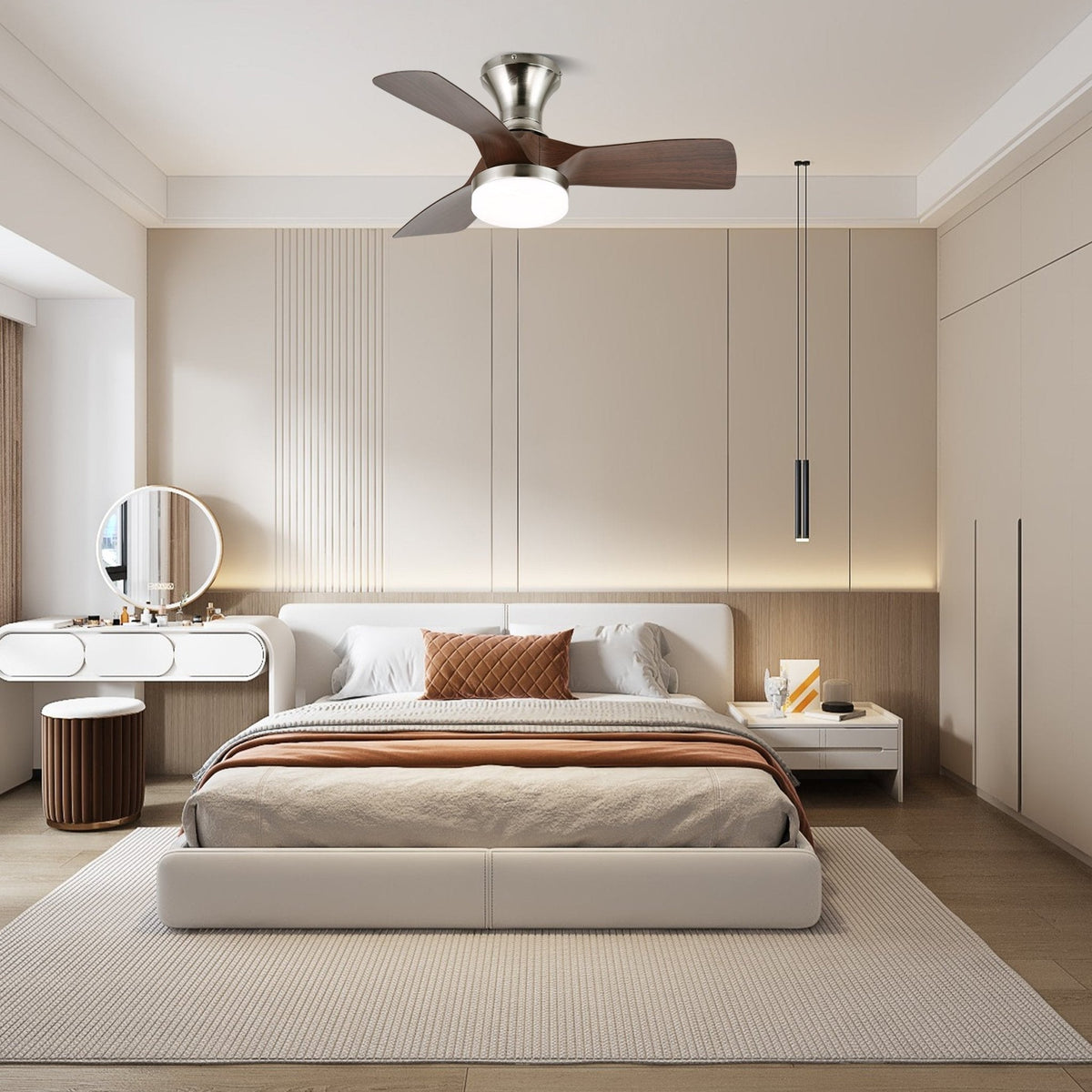 Mirella ventilador de techo con luz de madera y plateado