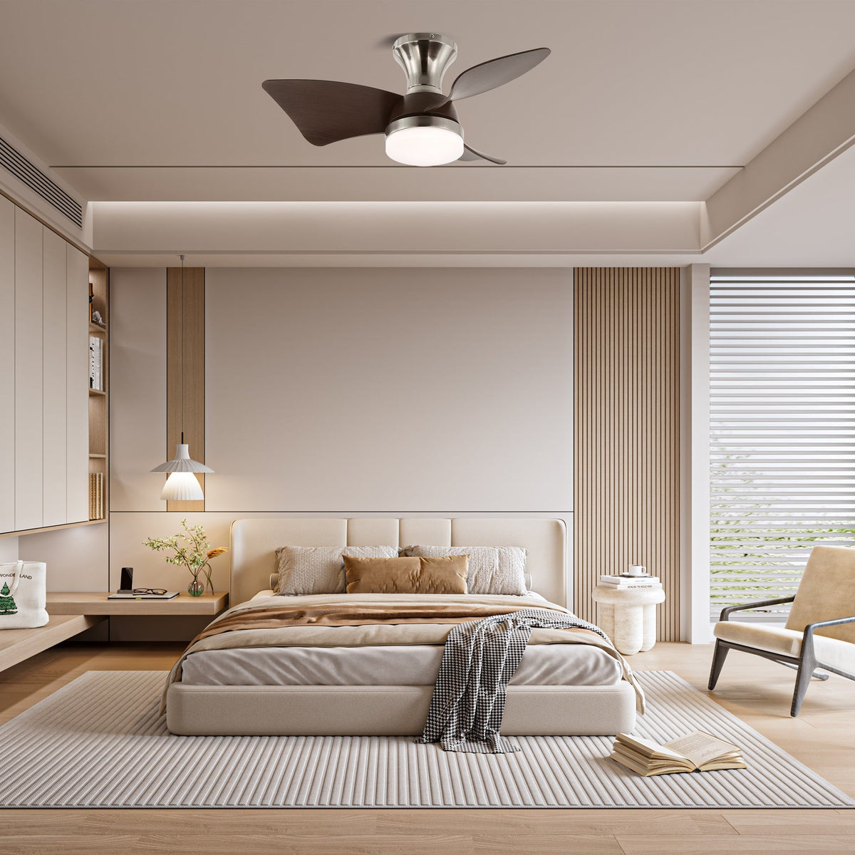 Mirella ventilador de techo con luz de madera y plateado