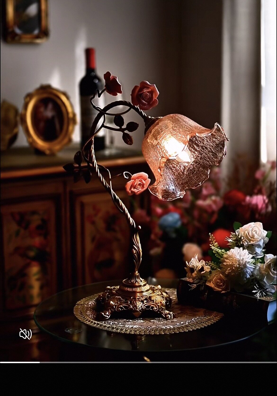 Rosalune lámpara de mesa Campanella Vintage Rose