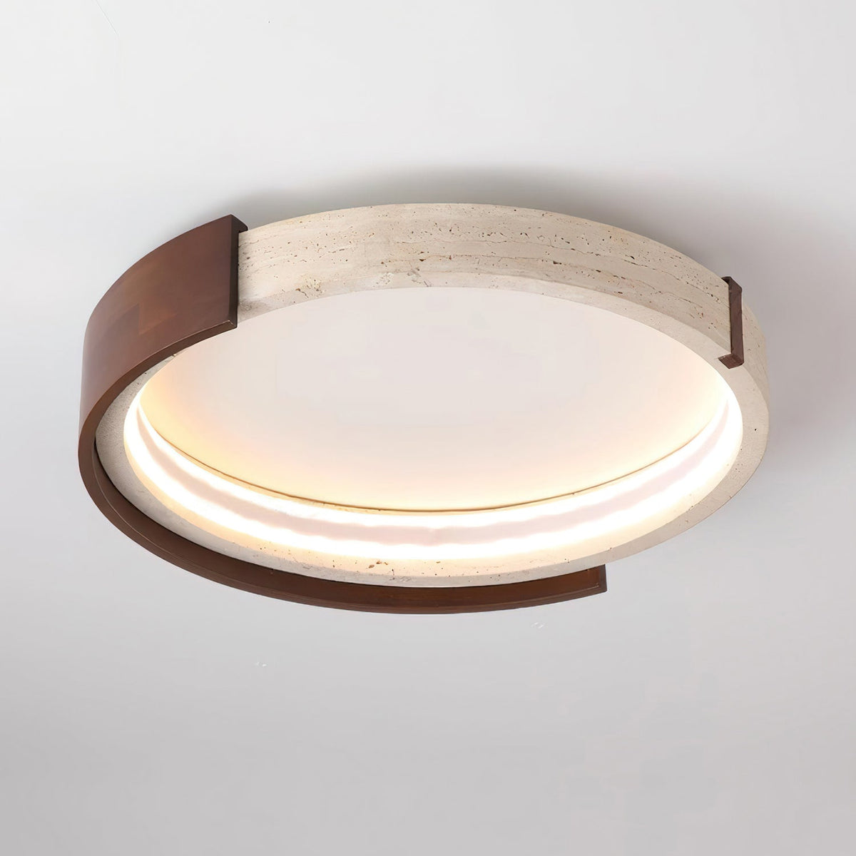 Noreleria lámpara de techo Halo con forma escultórica de travertino y madera