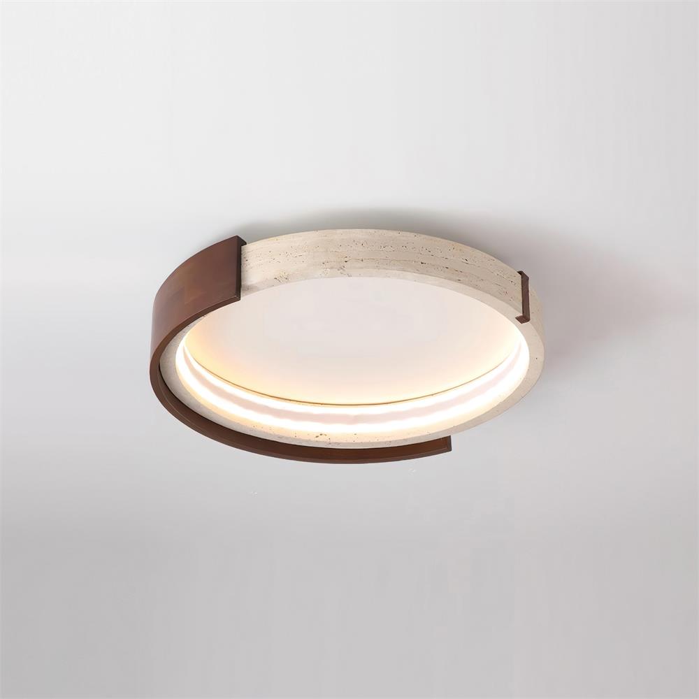 Noreleria lámpara de techo Halo con forma escultórica de travertino y madera
