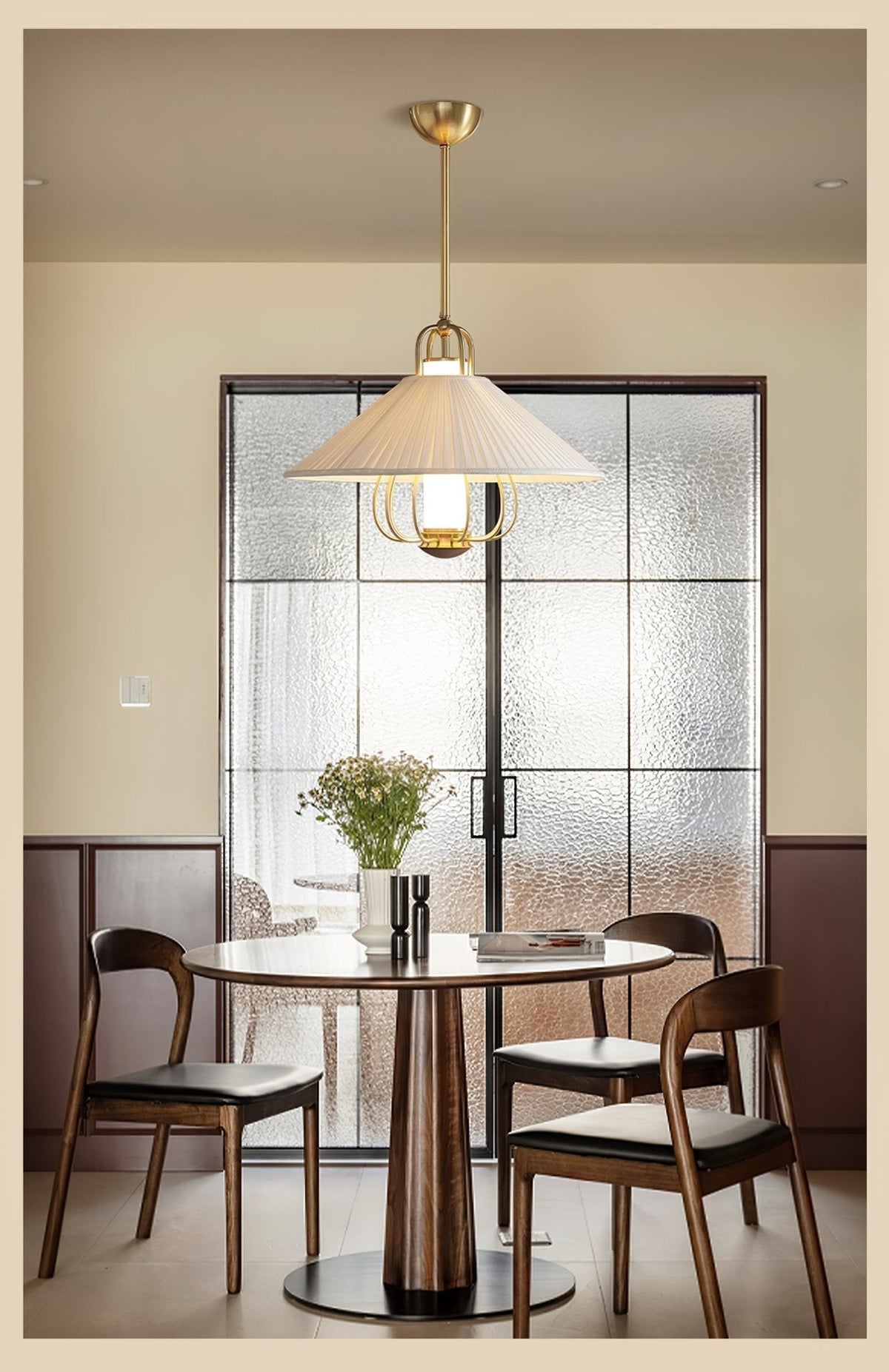 Solisiella lámpara colgante de tela dorada con LED para comedor