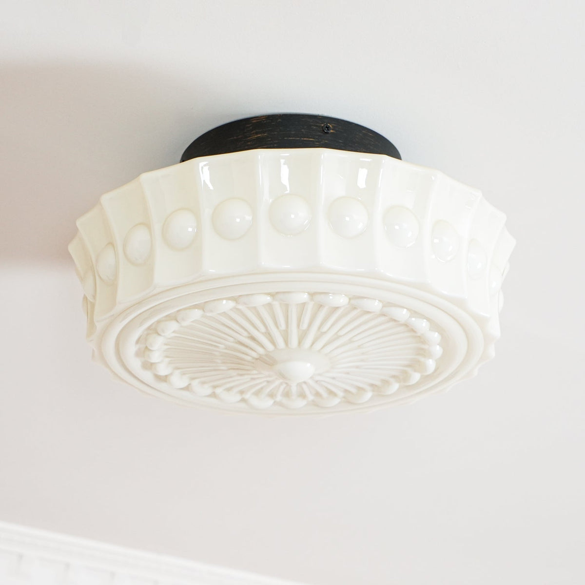 Veleraya lámpara de techo vidrio blanco floral para sala de estar