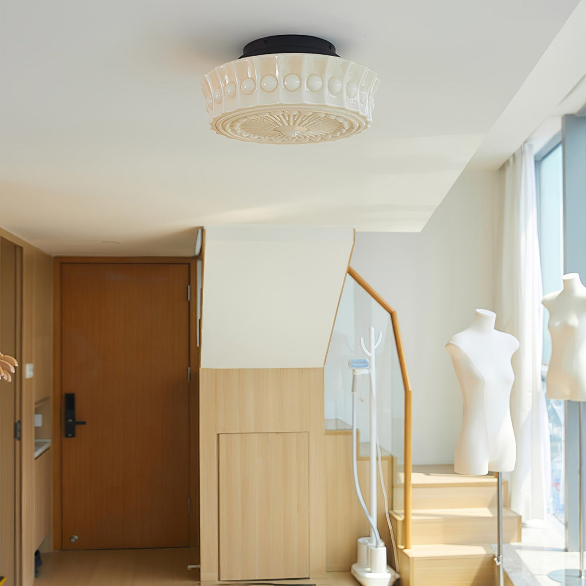 Veleraya lámpara de techo vidrio blanco floral para sala de estar