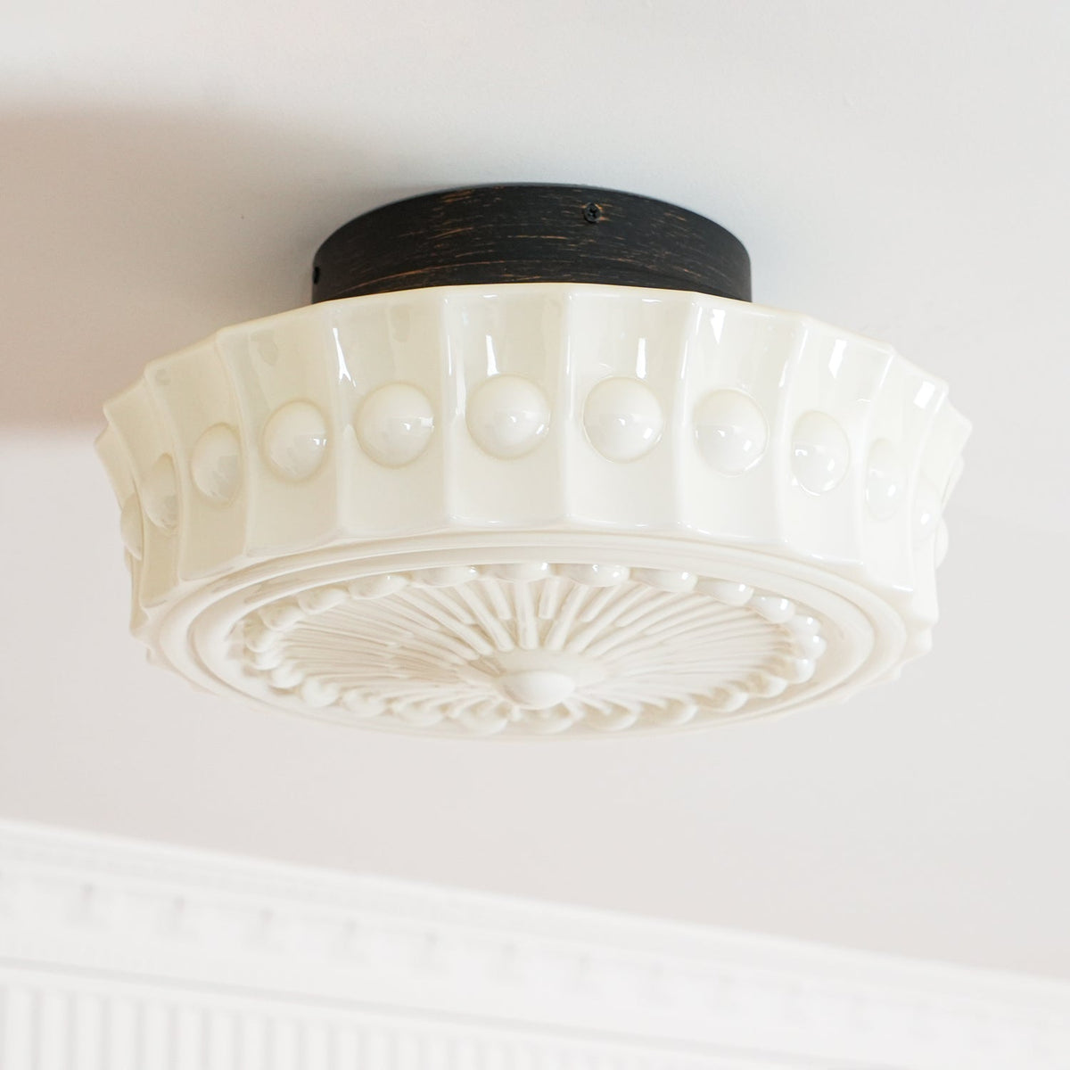 Veleraya lámpara de techo vidrio blanco floral para sala de estar