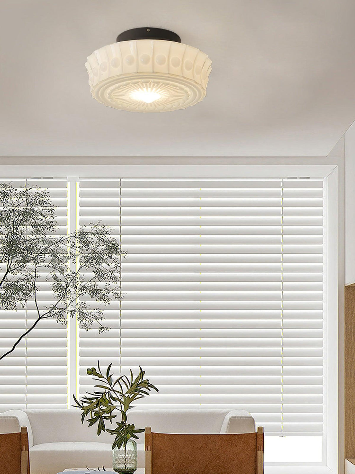 Veleraya lámpara de techo vidrio blanco floral para sala de estar