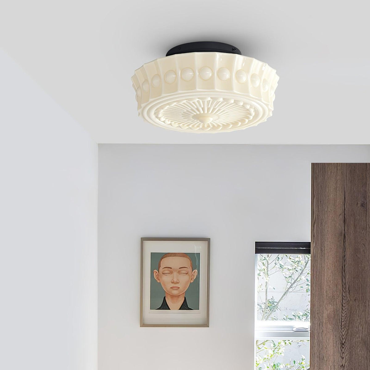 Veleraya lámpara de techo vidrio blanco floral para sala de estar