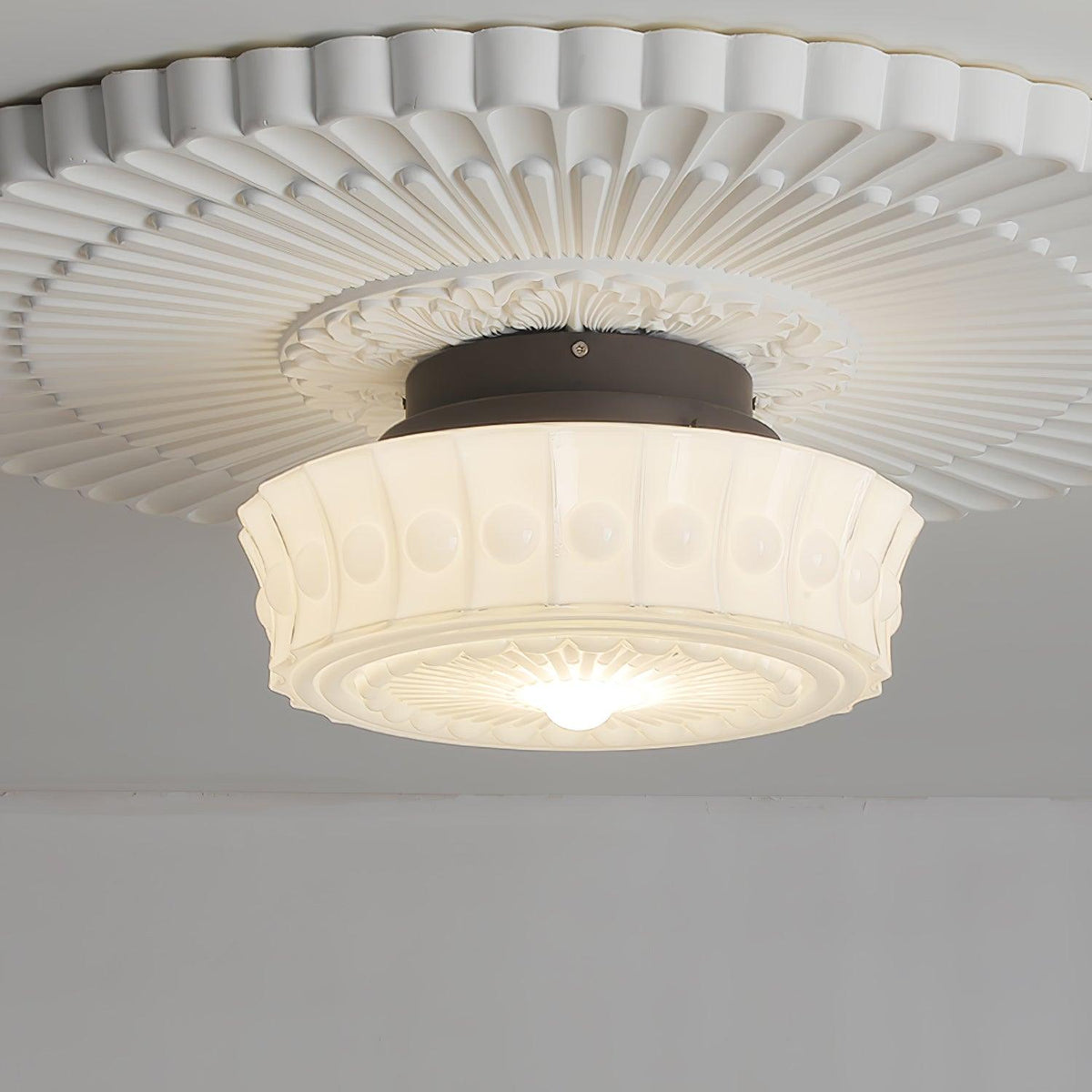 Veleraya lámpara de techo vidrio blanco floral para sala de estar